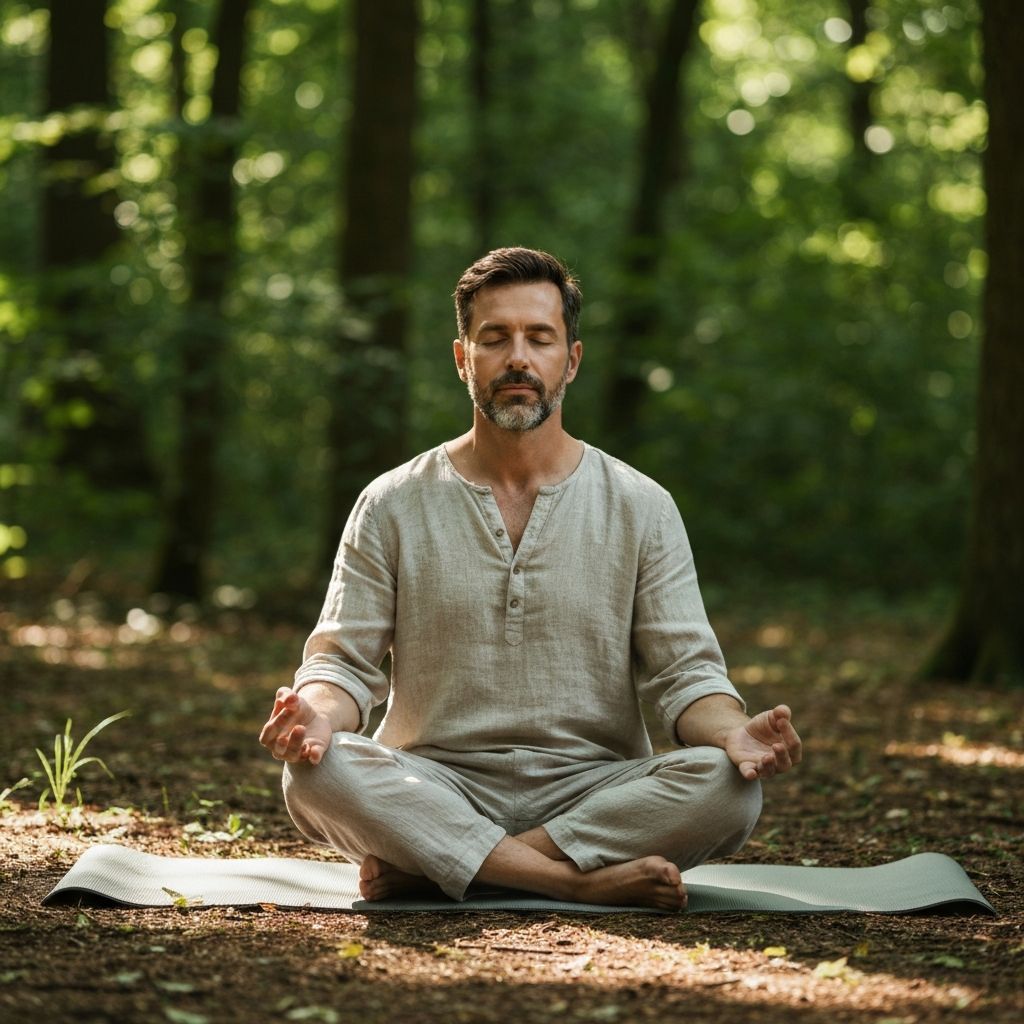 Man meditating peacefully in nature
